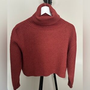 Dress Forum Ribbed Cropped Turtleneck Sweater | S | Brick Red